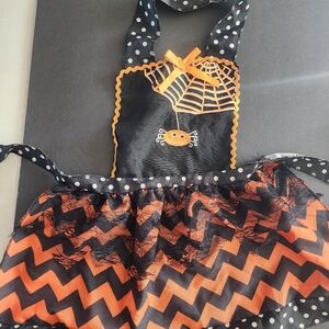 Halloween Polka Dot Spider Web Apron Black Orange child's age  4-8